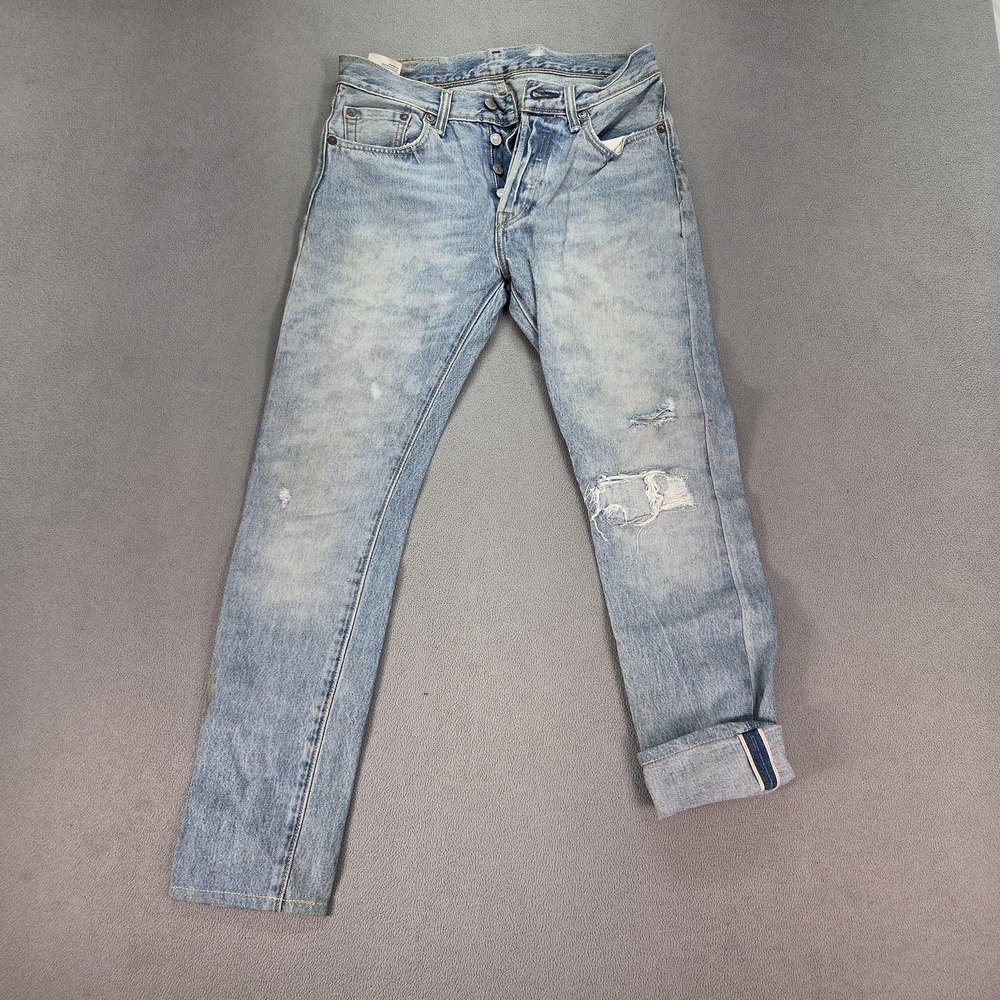 Levis 501S Jeans Mens Light‎ Blue Selvedge Distressed Button Fly Fits 29x27